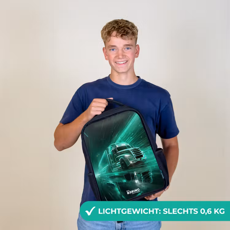 Kinderrugzak - Zwart - Vrachtwagen - Neon - Groen - Stad — 2