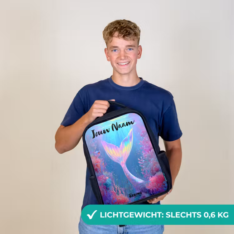 Kinderrugzak met naam - Zwart - Zeemeermin - Koraal - Water — 2