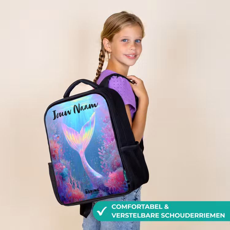 Kinderrugzak met naam - Zwart - Zeemeermin - Koraal - Water — 3