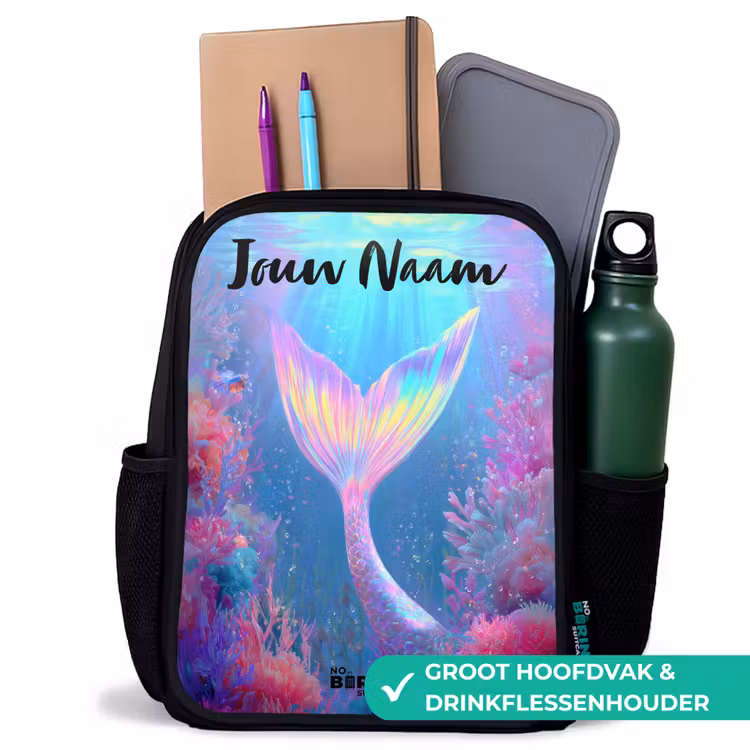 Kinderrugzak met naam - Zwart - Zeemeermin - Koraal - Water — 4