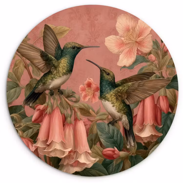 Muurcirkel - Kolibries - Bloemen - Groen - Roze — 1