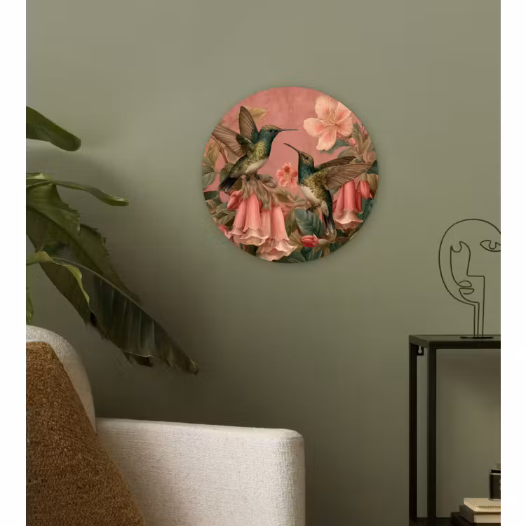 Muurcirkel - Kolibries - Bloemen - Groen - Roze — 3