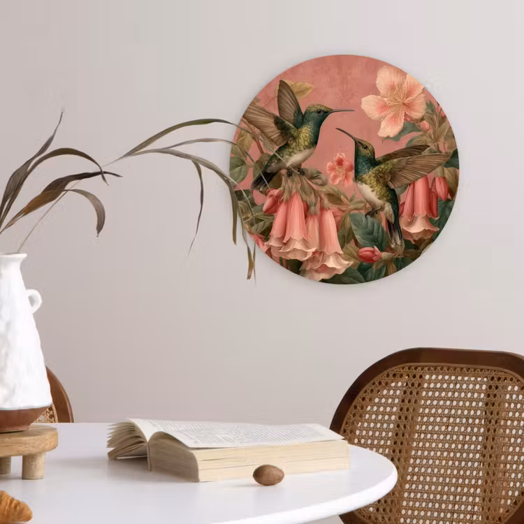 Muurcirkel - Kolibries - Bloemen - Groen - Roze — 4