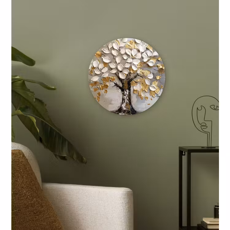 Muurcirkel - Boom - Beige - Grijs - Goud - Abstract — 3