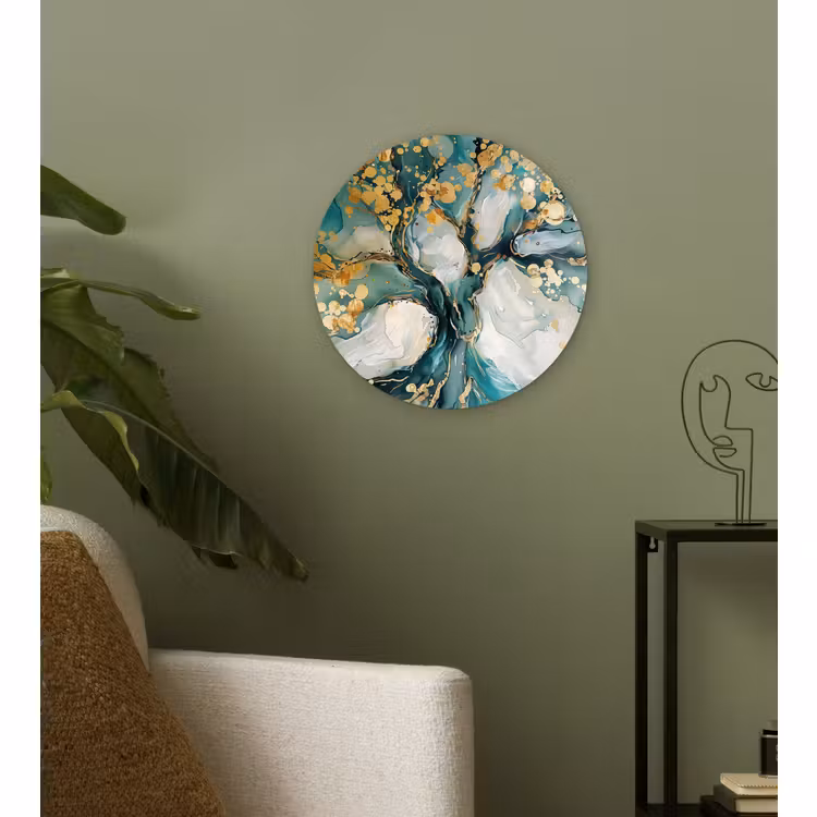 Muurcirkel - Boom - Modern - Verflook - Turquoise - Goud — 3