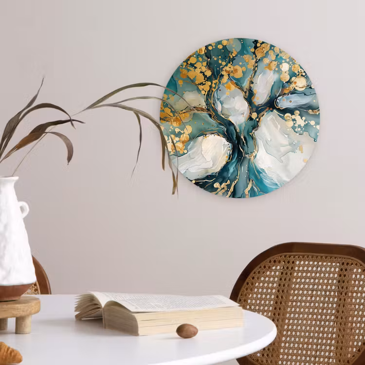 Muurcirkel - Boom - Modern - Verflook - Turquoise - Goud — 4