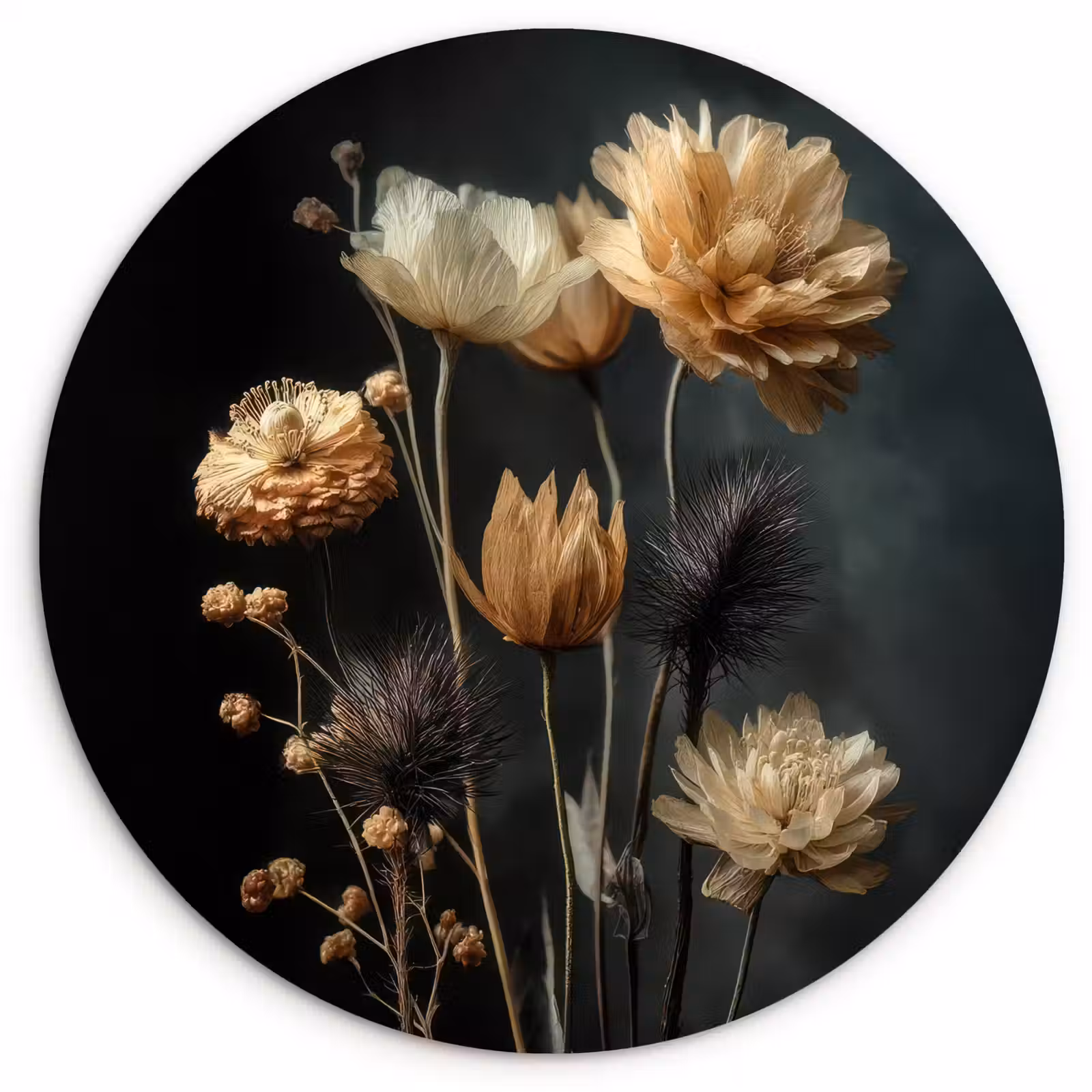 Muurcirkel - Boeket - Bloemen - Licht - Zwart — 1