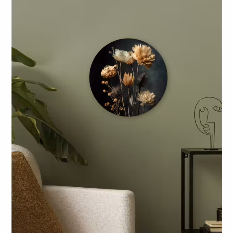 Muurcirkel - Boeket - Bloemen - Licht - Zwart — 3