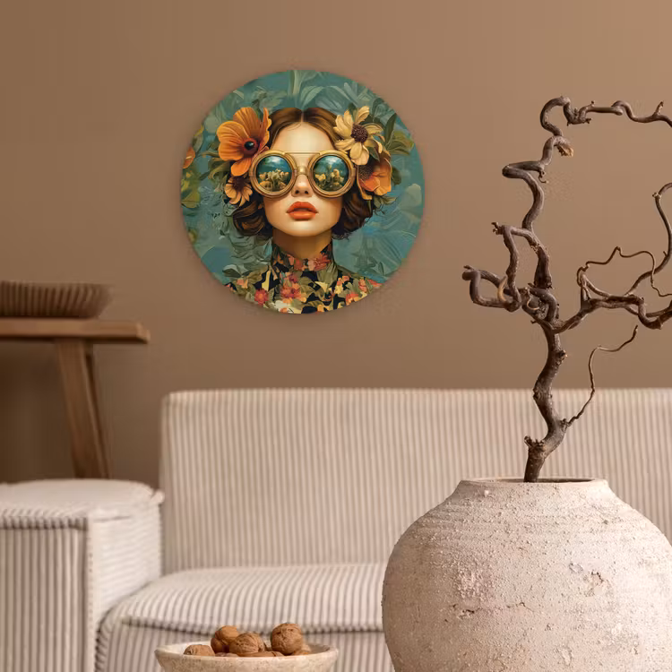 Muurcirkel - Vrouw - Bloemen - Vlinders - Natuur - Vintage — 2