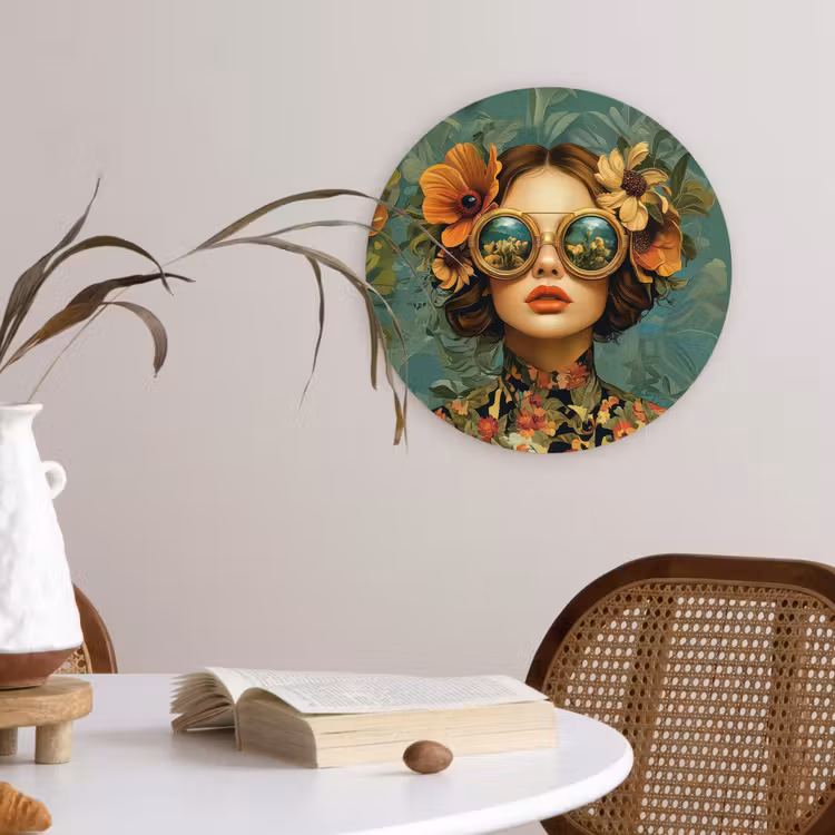 Muurcirkel - Vrouw - Bloemen - Vlinders - Natuur - Vintage — 4