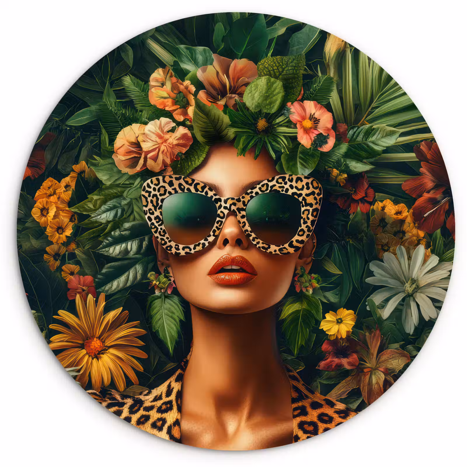 Muurcirkel - Vrouw - Panterprint - Jungle - Natuur - Luxe — 1