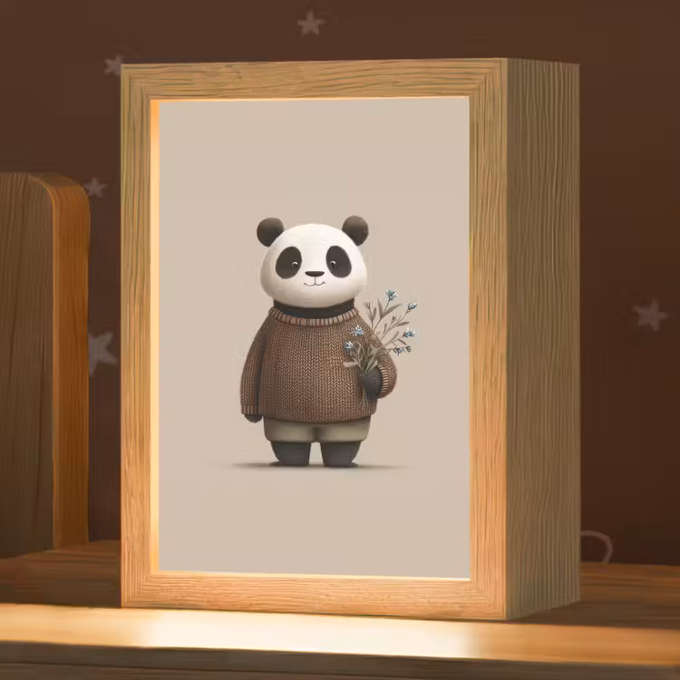 Nachtlampje - Panda - Blauwe bloemen - Zachtheid — 1