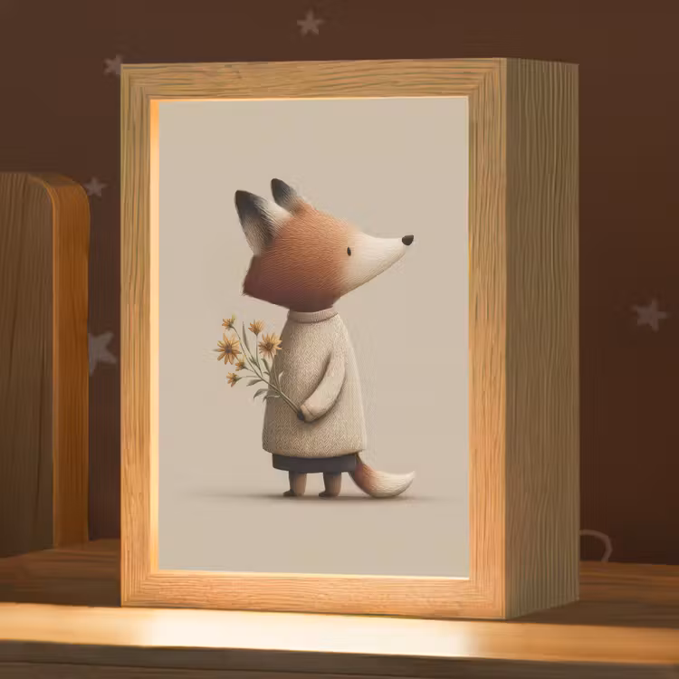 Nachtlampje - Vos - Gele bloemen - Minimalistisch — 1