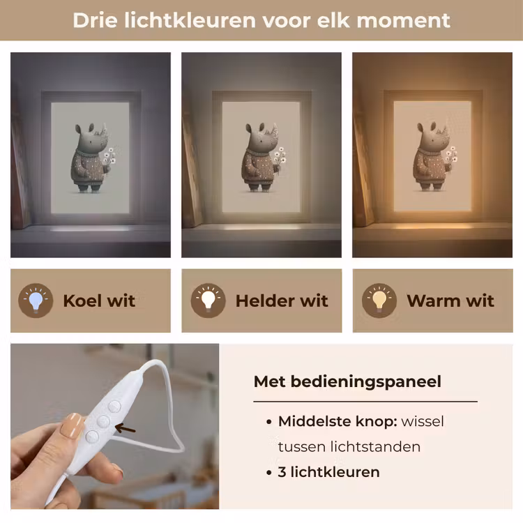 Nachtlampje - Neushoorn - Witte bloemen - Lief — 5
