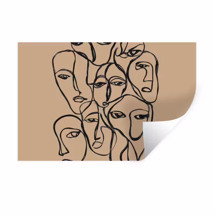 Muursticker - Gezichtenzee - Lijntekening - Abstract — 1