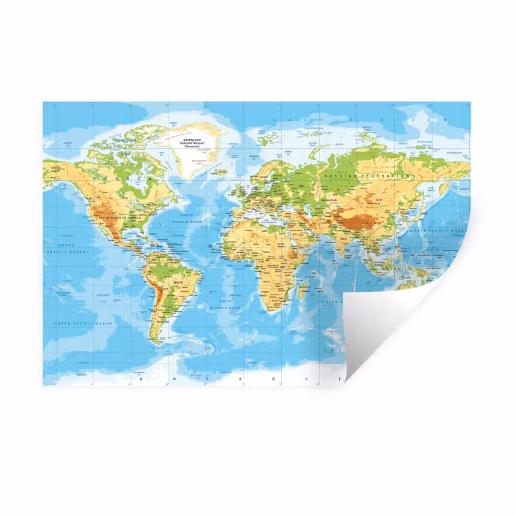 Muursticker - Wereldkaart - Staatkundig - Blauw - Aarde - Educatief — 1