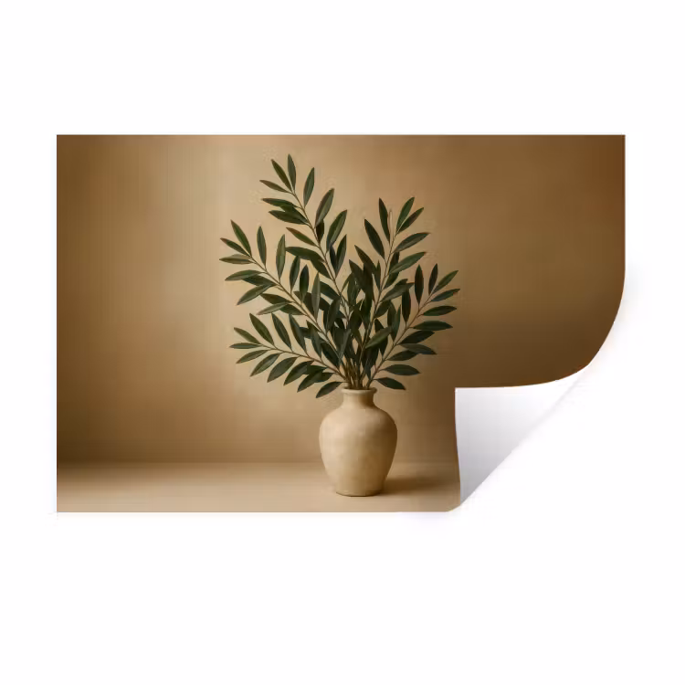 Muursticker - Vaas - Olijftakken - Bladeren - Beige — 1