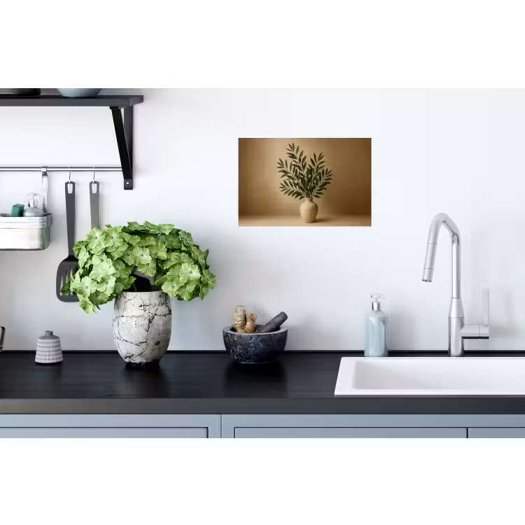 Muursticker - Vaas - Olijftakken - Bladeren - Beige — 2
