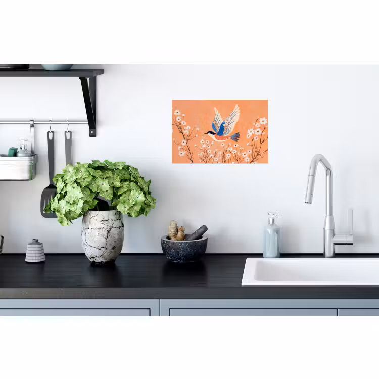 Muursticker - Vogel - Bloesemtakken - Warm - Kleurrijk — 2