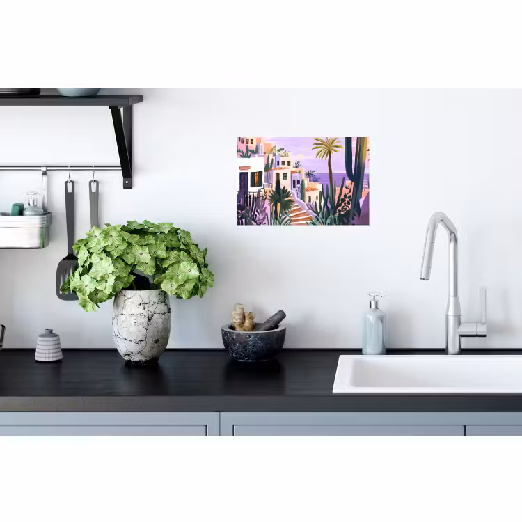 Muursticker - Huizen - Minimalistisch - Palmbomen - Kust — 2