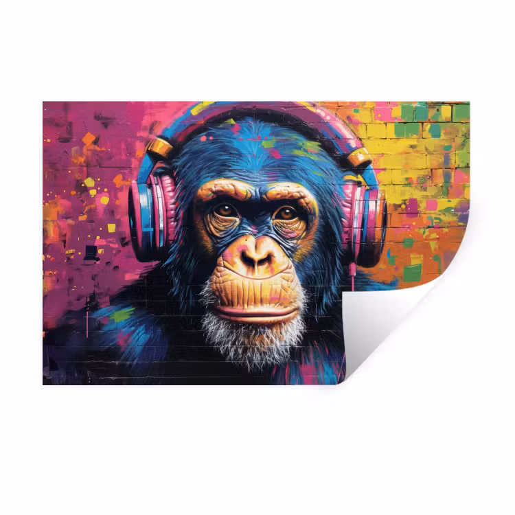 Muursticker - Graffiti - Chimpanzee - Street art - Koptelefoon - Aap — 1