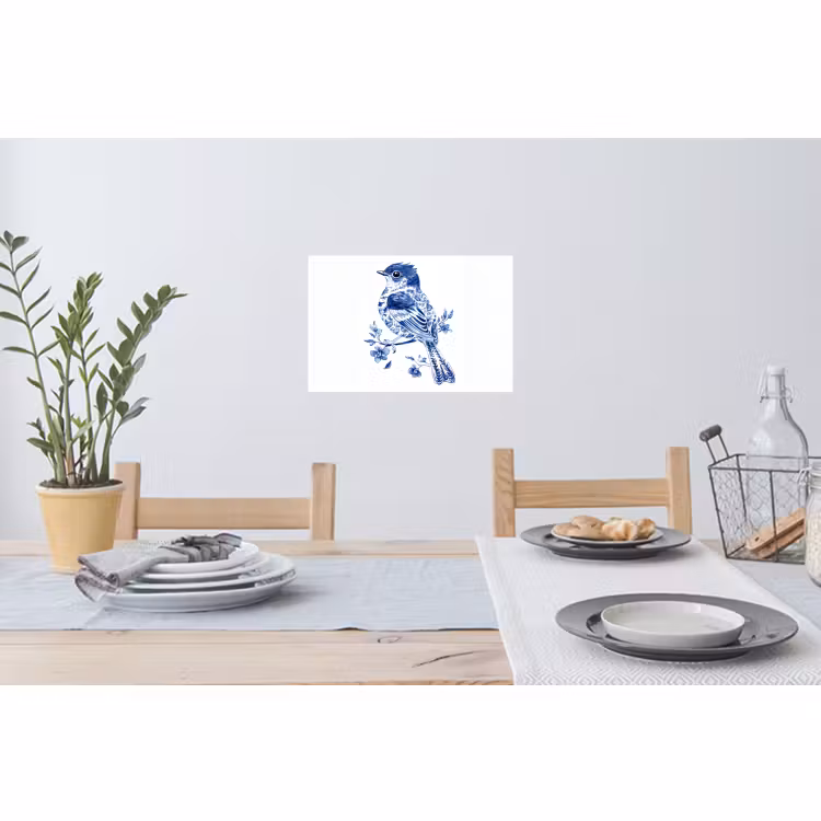 Muursticker - Vogel - Delfts blauw - Illustratie - Bloemen — 3