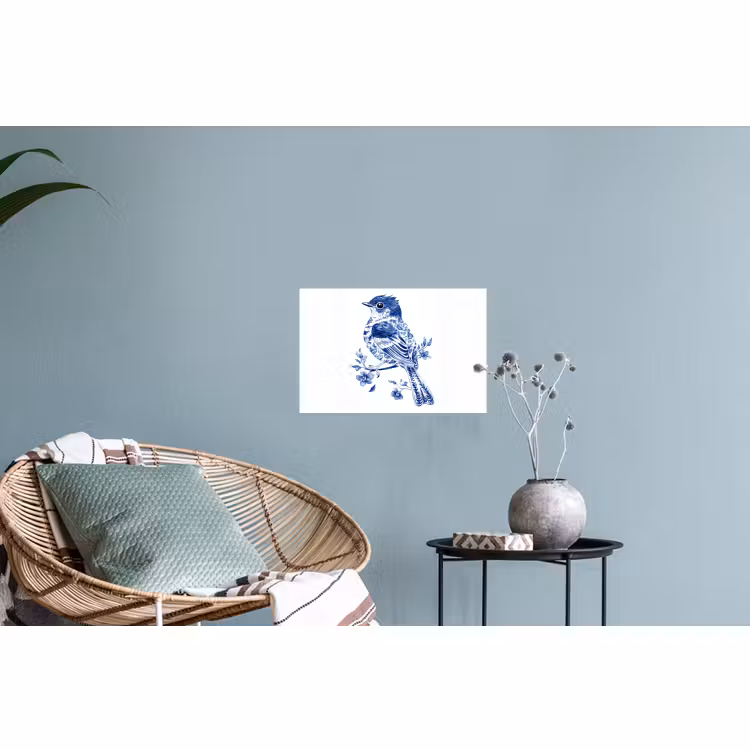 Muursticker - Vogel - Delfts blauw - Illustratie - Bloemen — 4