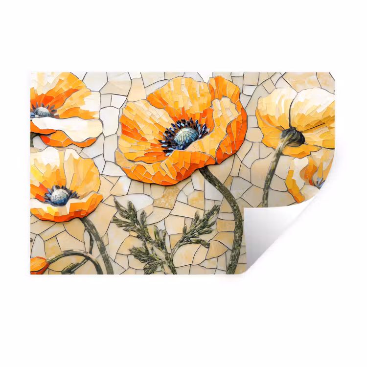 Muursticker - Klaprozen - Oranje - Mozaïek - Bladeren — 1