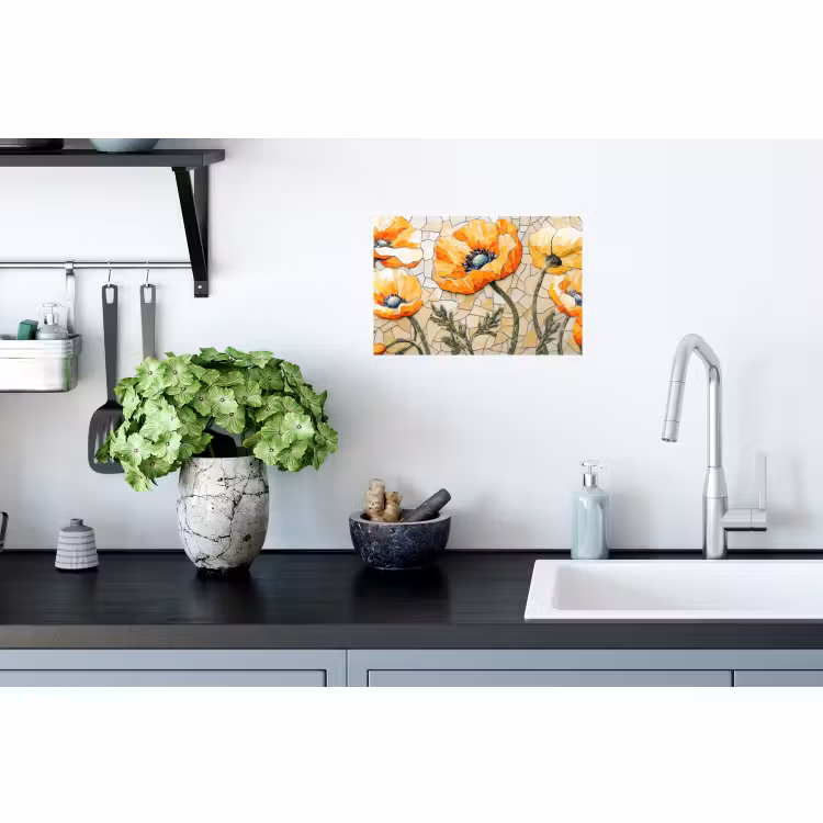 Muursticker - Klaprozen - Oranje - Mozaïek - Bladeren — 2