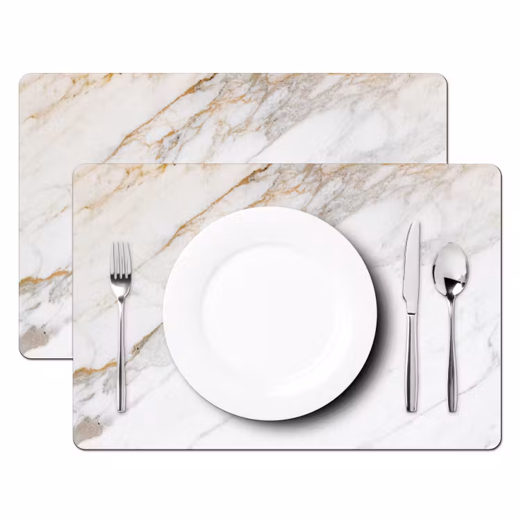 Placemat - 6 stuks - Marmer - Steen - Wit - Goud - Marmerlook - Steen - Luxe — 2