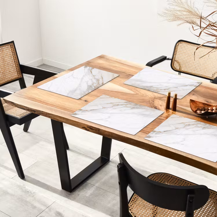Placemat - 6 stuks - Marmer - Steen - Wit - Goud - Marmerlook - Steen - Luxe — 3