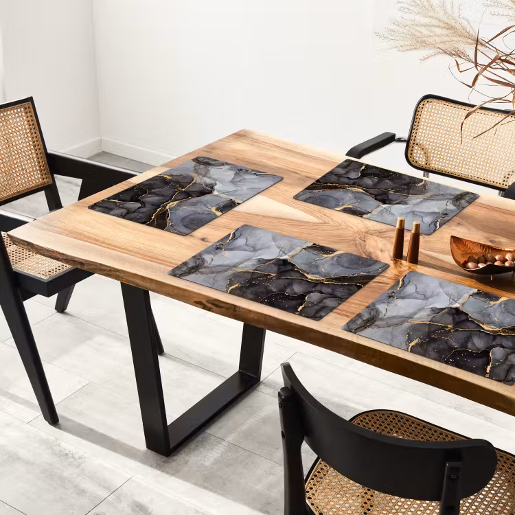 Placemat - 6 stuks - Marmer - Abstract - Goud - Grijs — 3