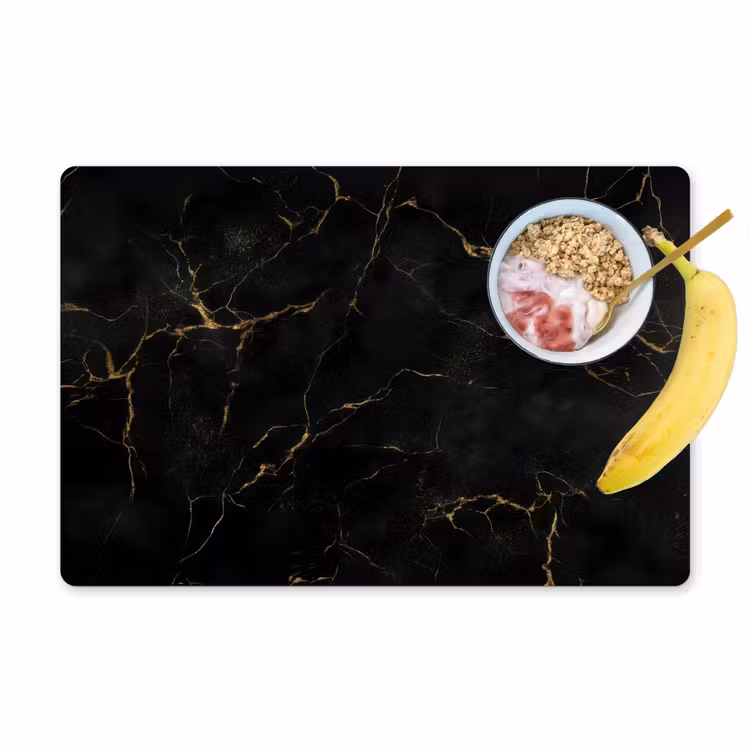 Placemat - 6 stuks - Zwart marmer - Gouden aders - Klassiek — 1