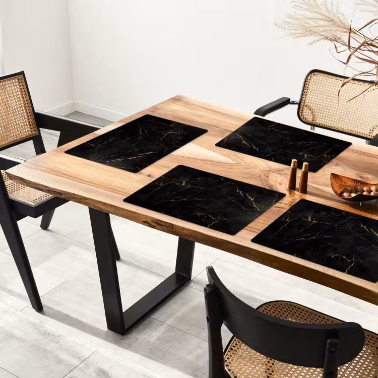 Placemat - 6 stuks - Zwart marmer - Gouden aders - Klassiek — 3