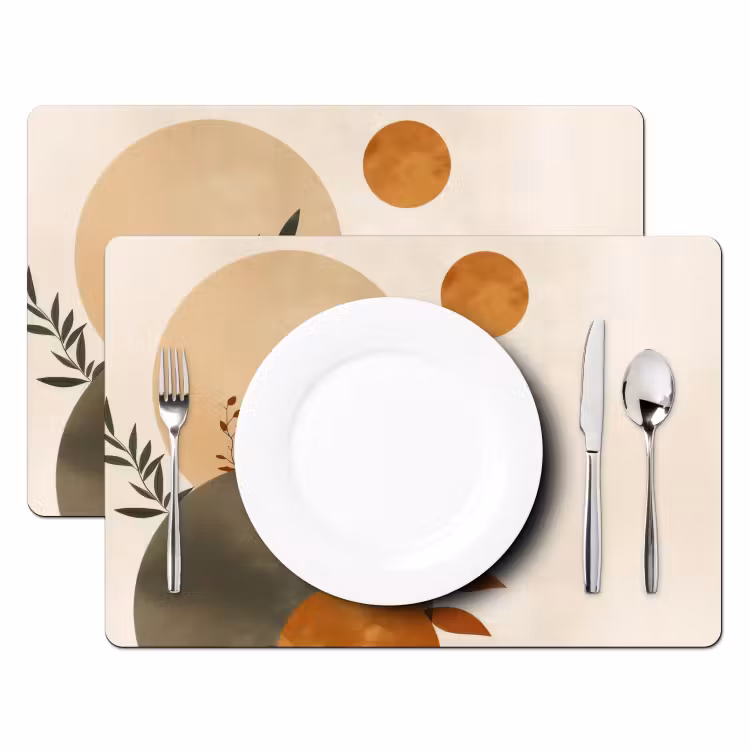 Placemat - 6 stuks - Vormen - Rond - Bladeren - Beige — 2