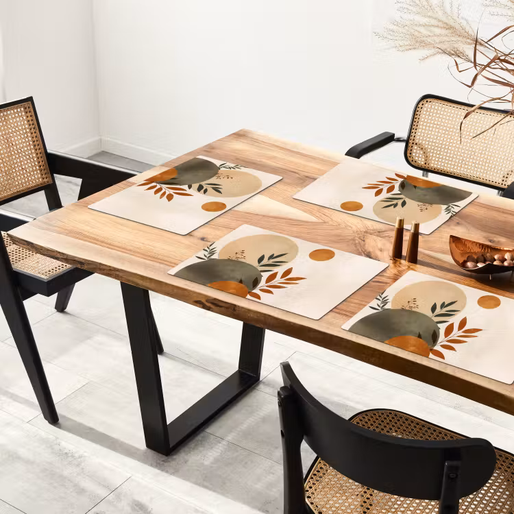 Placemat - 6 stuks - Vormen - Rond - Bladeren - Beige — 3