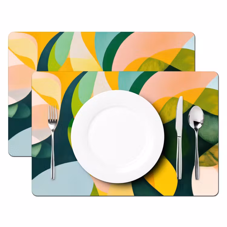 Placemat - 6 stuks - Abstract - Geel - Roze - Groen — 2