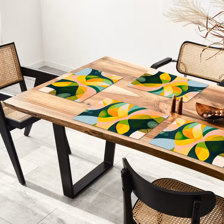 Placemat - 6 stuks - Abstract - Geel - Roze - Groen — 3