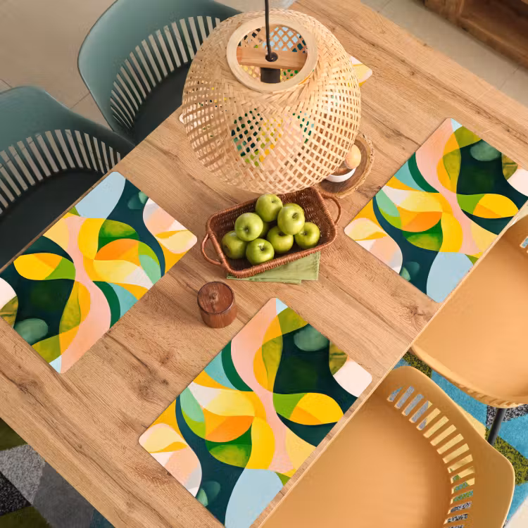 Placemat - 6 stuks - Abstract - Geel - Roze - Groen — 4