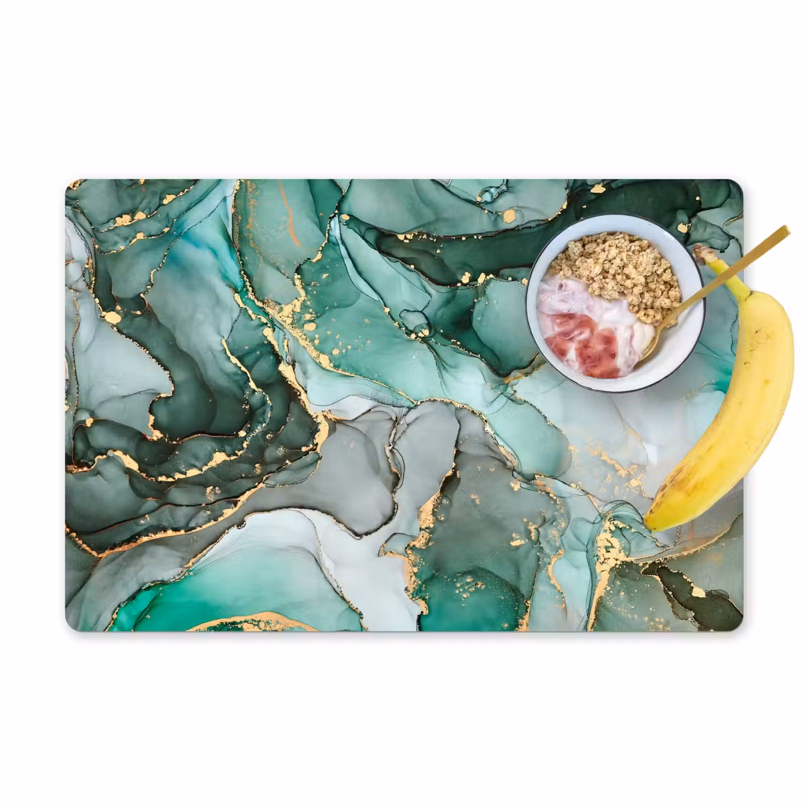 Placemat - 6 stuks - Goud - Marmer - Groen - Luxe - Marmerlook - Grijs — 1