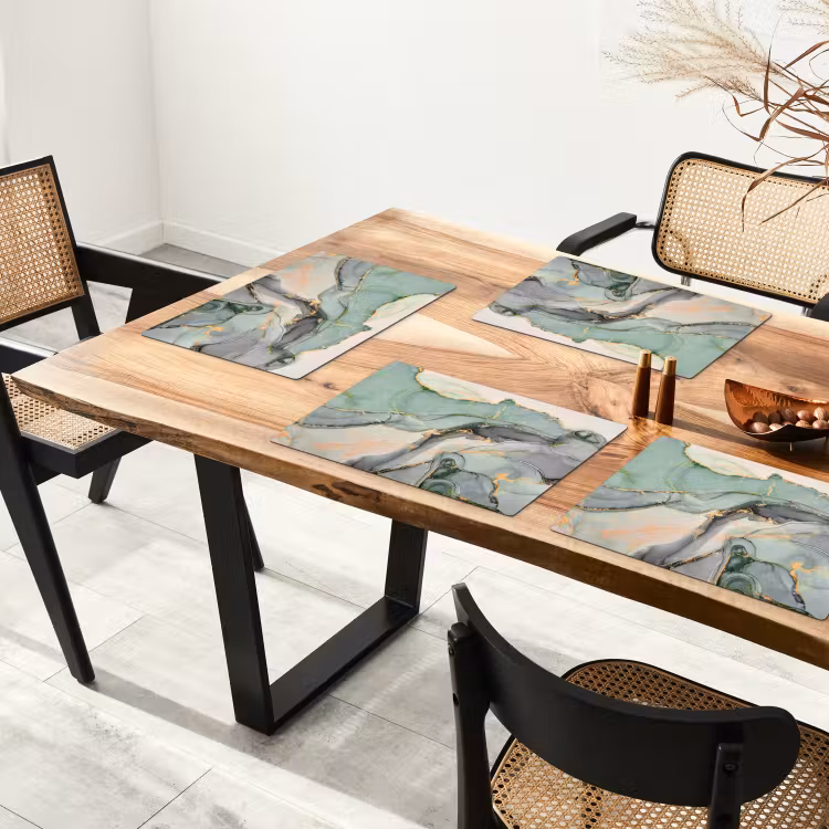 Placemat - 6 stuks - Goud - Marmer - Groen - luxe - Glitter - Marmerlook — 3
