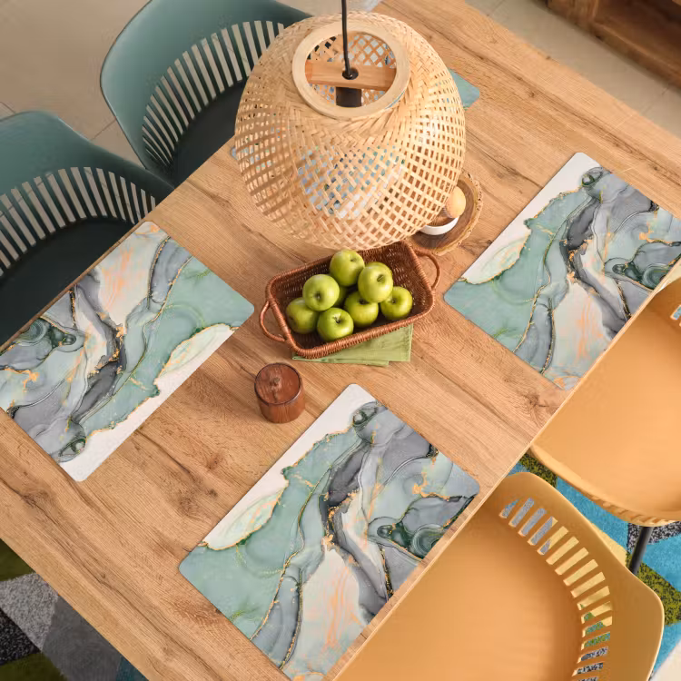 Placemat - 6 stuks - Goud - Marmer - Groen - luxe - Glitter - Marmerlook — 4