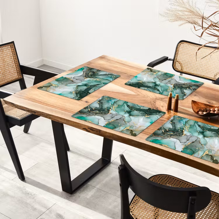 Placemat - 6 stuks - Goud - Marmer - Groen - Luxe - Marmerlook - Grijs — 3