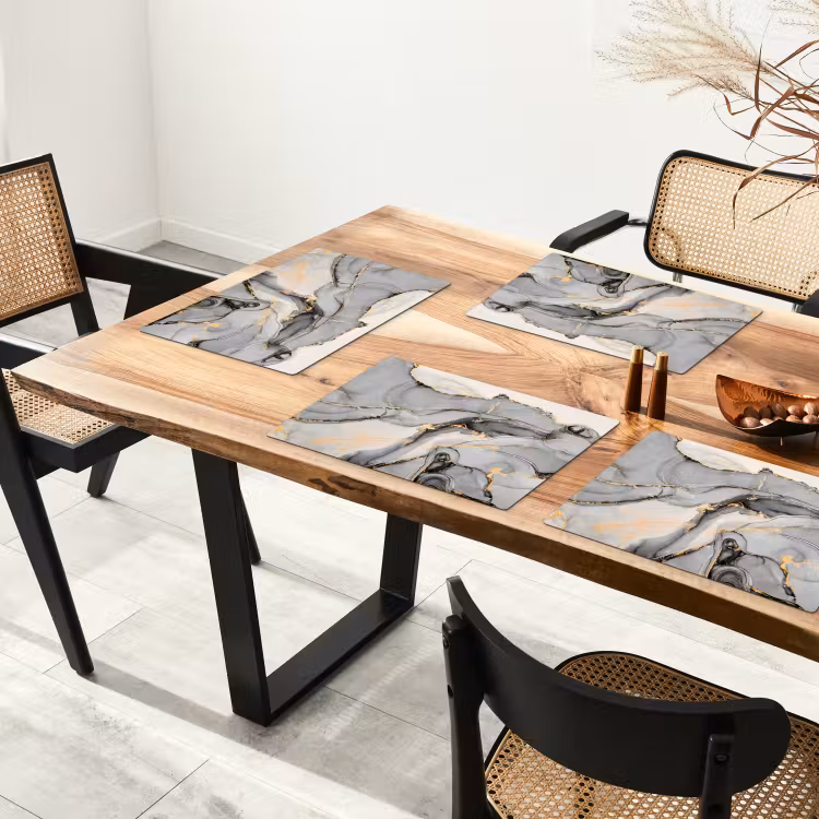 Placemat - 6 stuks - Marmer - Goud - Grijs — 3