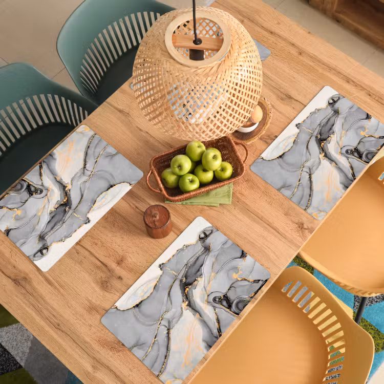 Placemat - 6 stuks - Marmer - Goud - Grijs — 4