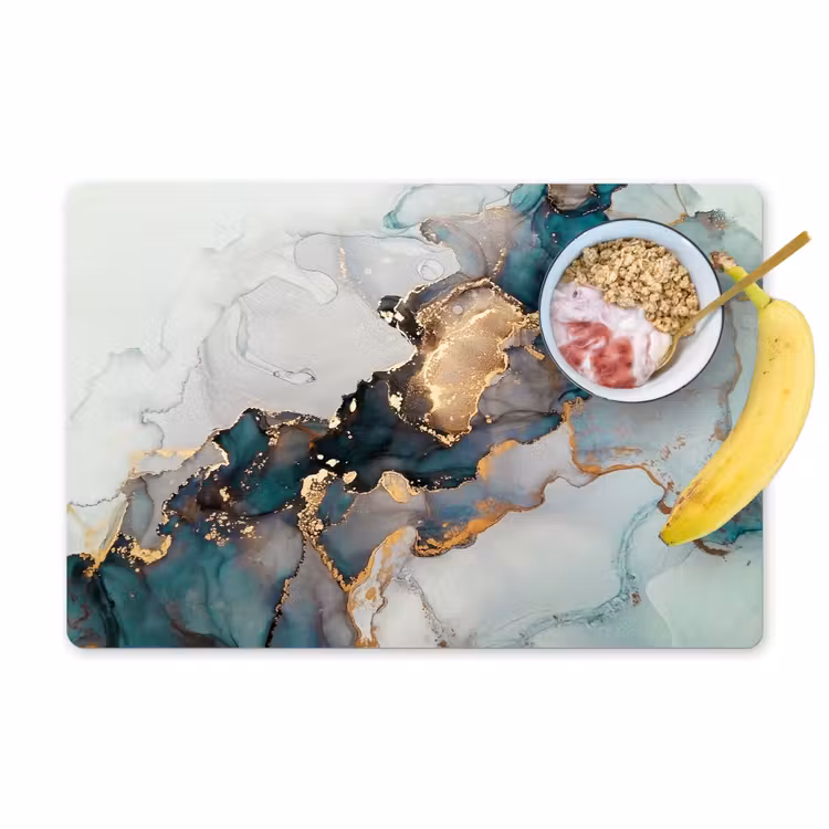 Placemat - 6 stuks - Marmer print - Goud - Blauw — 1