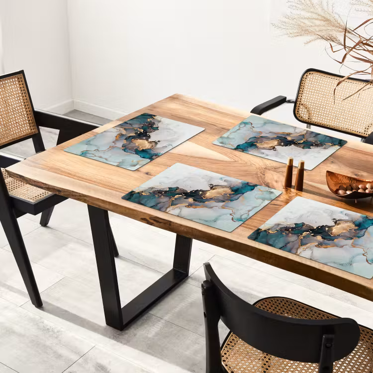 Placemat - 6 stuks - Marmer print - Goud - Blauw — 3