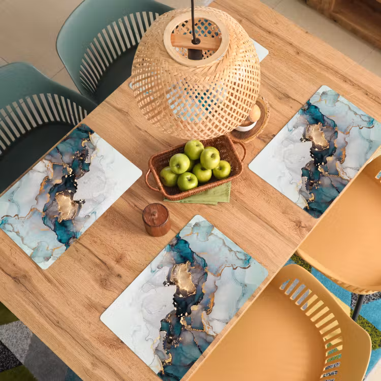Placemat - 6 stuks - Marmer print - Goud - Blauw — 4