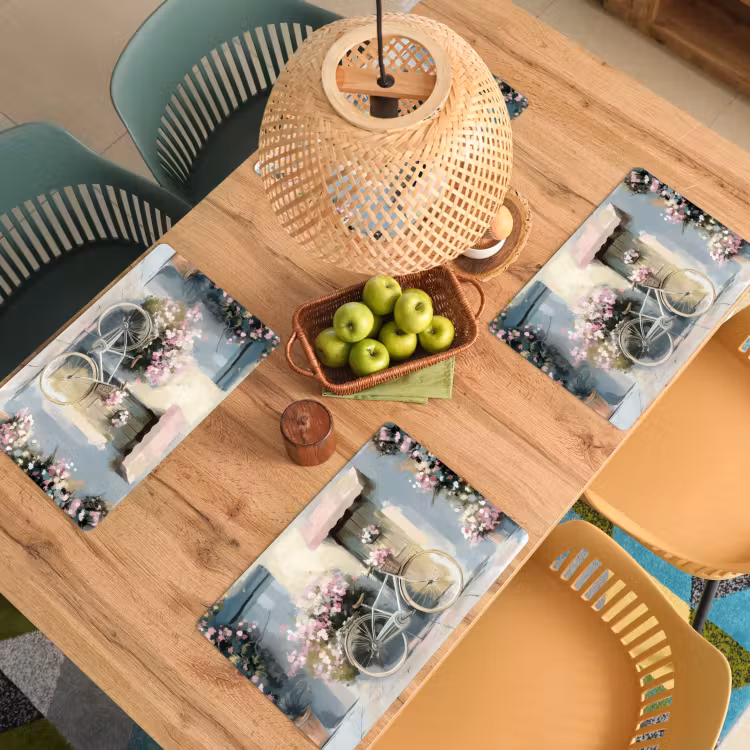 Placemat - 6 stuks - Fiets - Pastelkleuren - Bloemen — 4