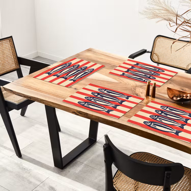 Placemat - 6 stuks - Sardines - Rood en beige strepen — 3